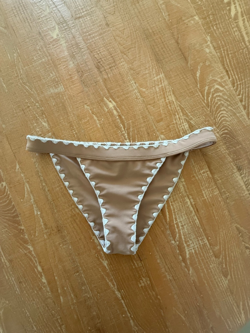 Lovers + Friends Tan Bikini Bottom with White Scallop Trim